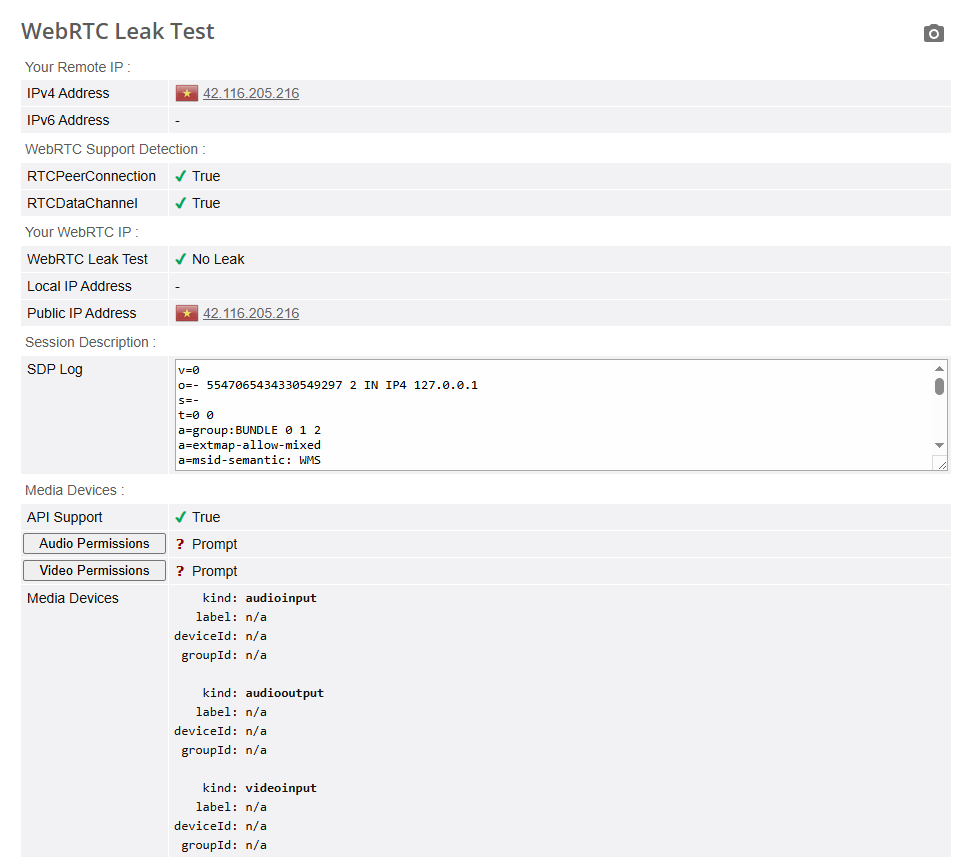 Quy trình kiểm tra rò rỉ WebRTC