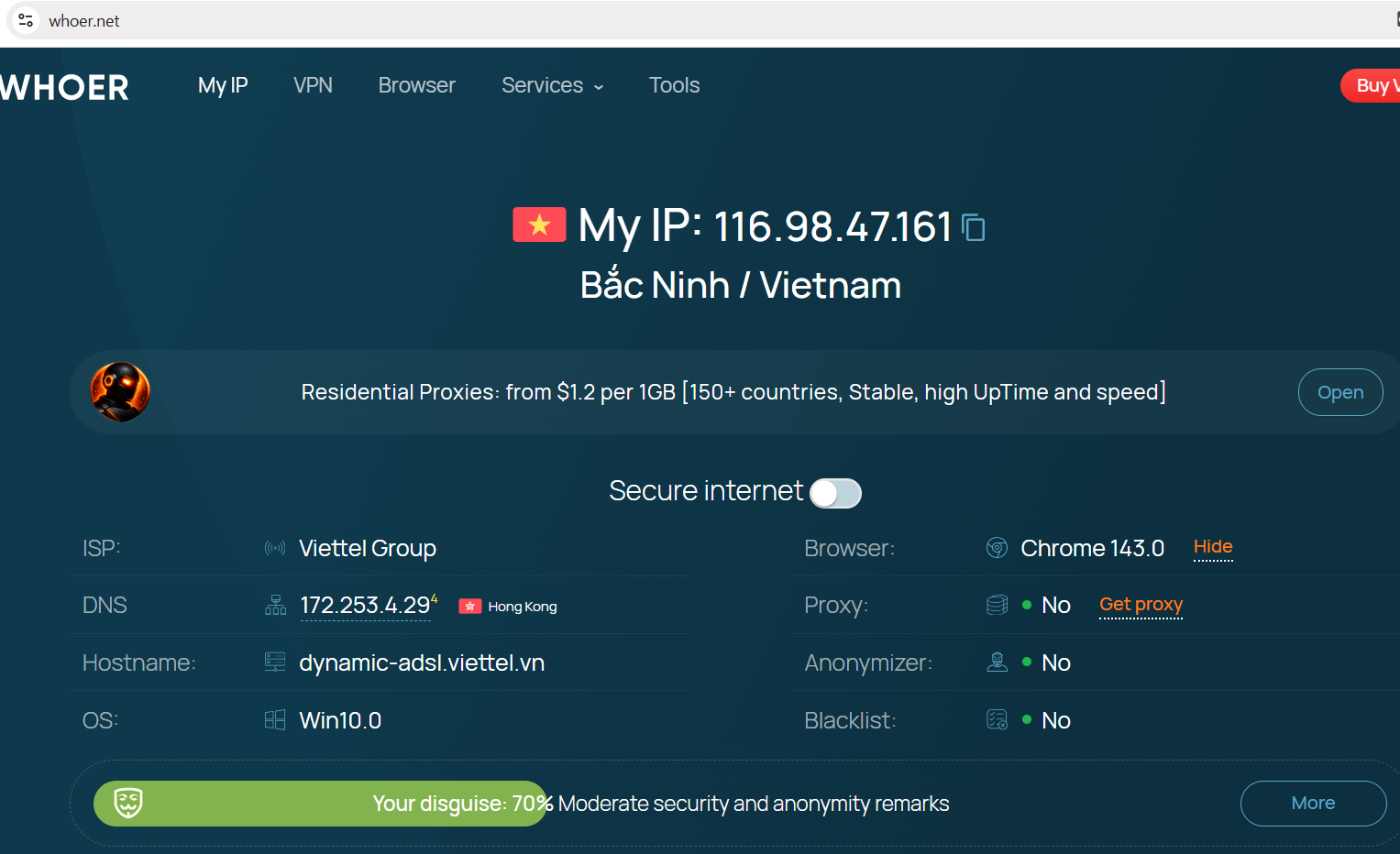 kiem tra proxy sach tai whoer