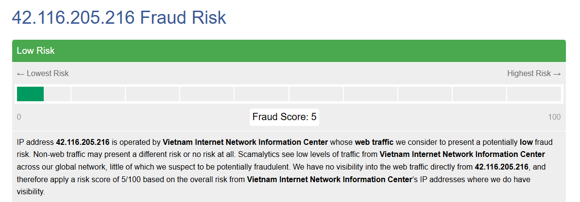 Hướng dẫn đọc chỉ số Scamalytics