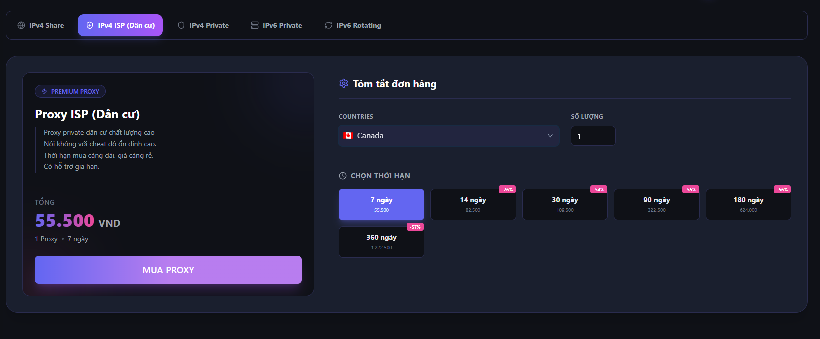 Hướng dẫn thuê Proxy Canada tự động trên ProxyGen.Vn